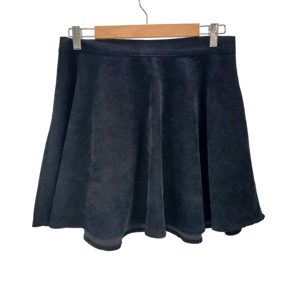 Corduroy Button Front Mini Skirt Black L Soft Flowy Stretch Grunge Fall 90s - Picture 5 of 13